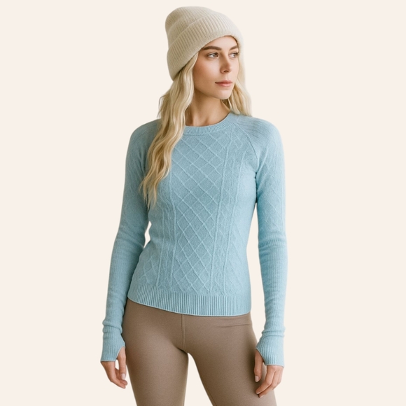 lululemon athletica Tops - Lululemon Restless Pullover –‎ Seamless Winter Blue Run Top Sz 4 Cable Knit Look